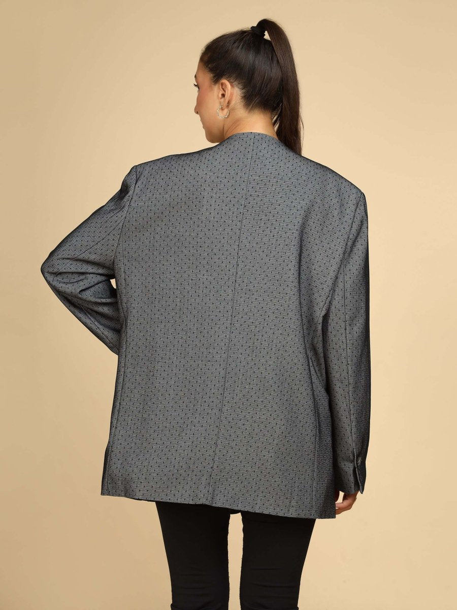 Dot Grid Asymmetric Blazer with Scarf - LEYR