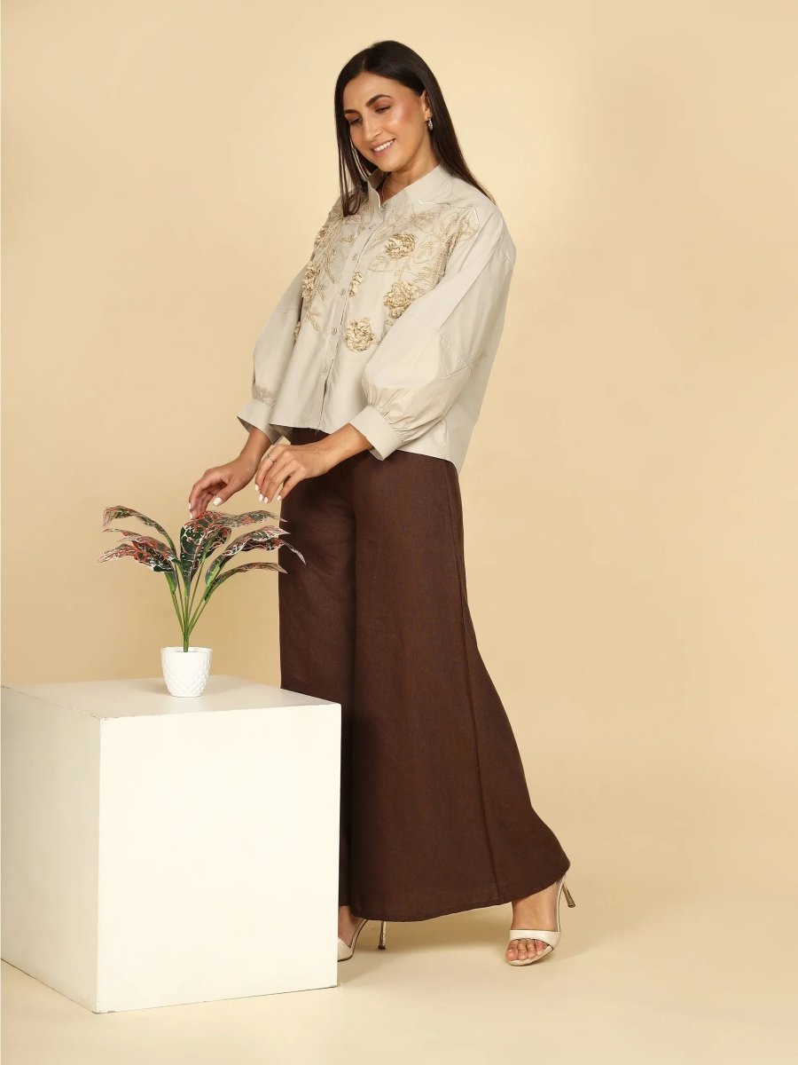 Textured Blossom Embroidered Shirt - LEYR