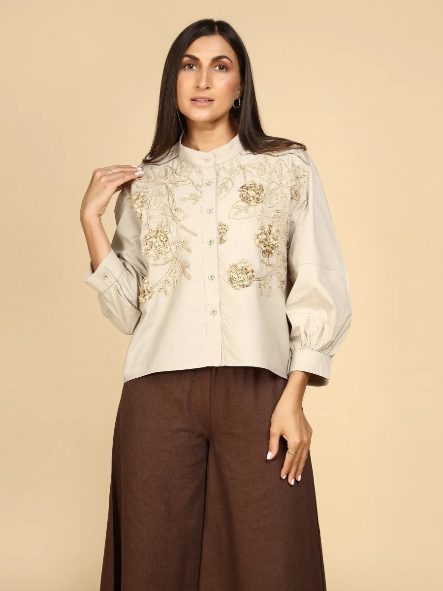 Textured Blossom Embroidered Shirt - LEYR