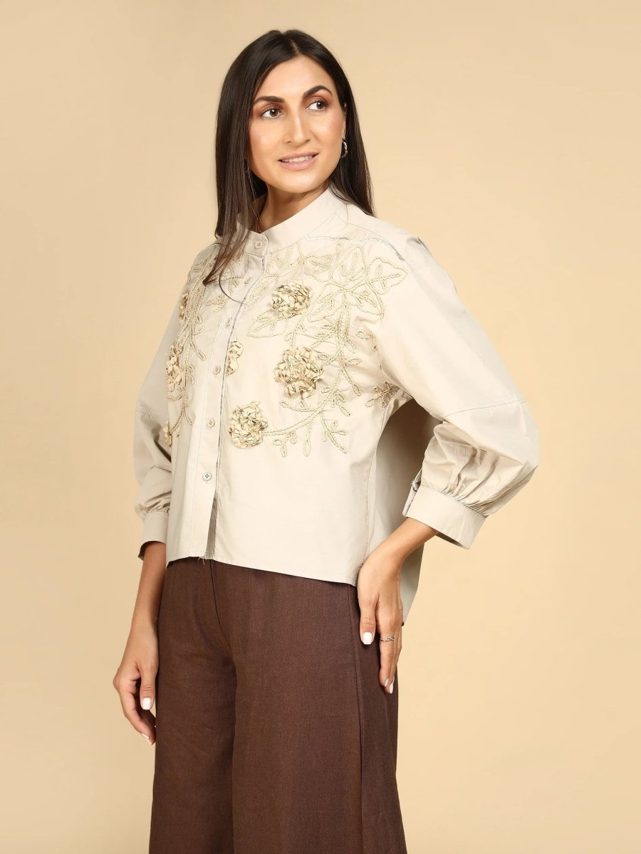 Textured Blossom Embroidered Shirt - LEYR