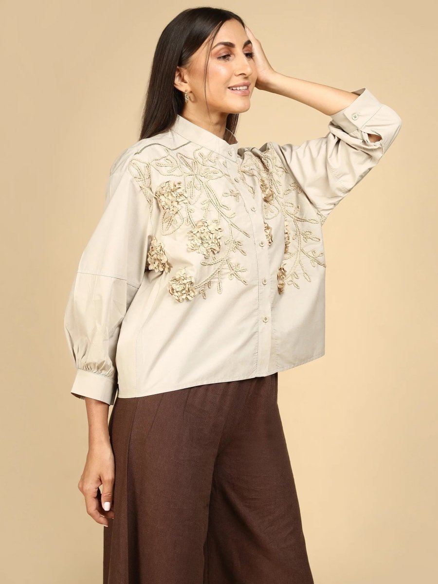 Textured Blossom Embroidered Shirt - LEYR