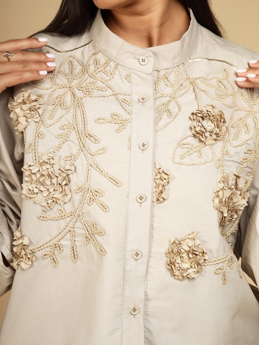 Textured Blossom Embroidered Shirt - LEYR