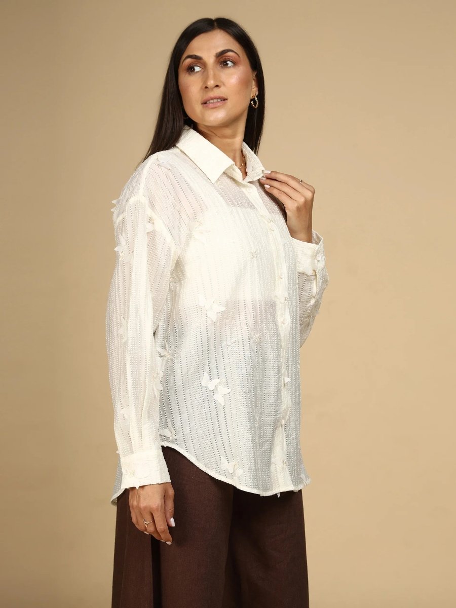Ivory Whisper 3D Butterfly Shirt - LEYR