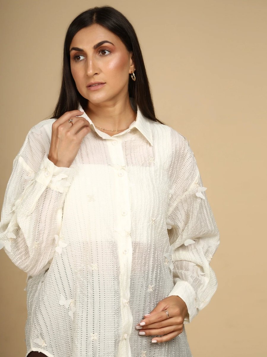 Ivory Whisper 3D Butterfly Shirt - LEYR