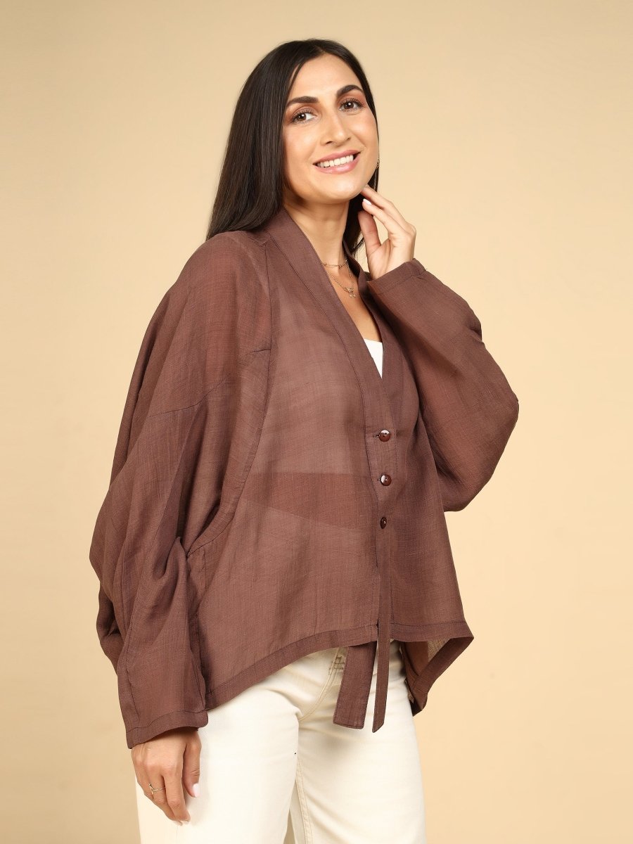 Breeze Flared Sleeve Shirt Shrug Cardigan - LEYR