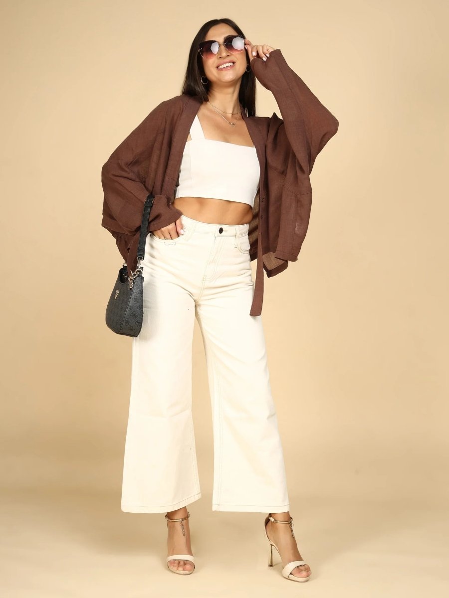Breeze Flared Sleeve Shirt Shrug Cardigan - LEYR