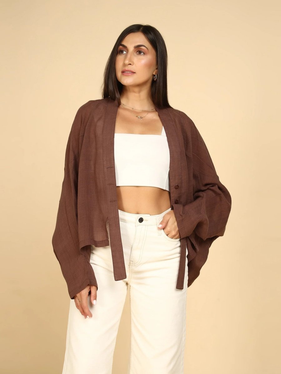 Breeze Flared Sleeve Shirt Shrug Cardigan - LEYR
