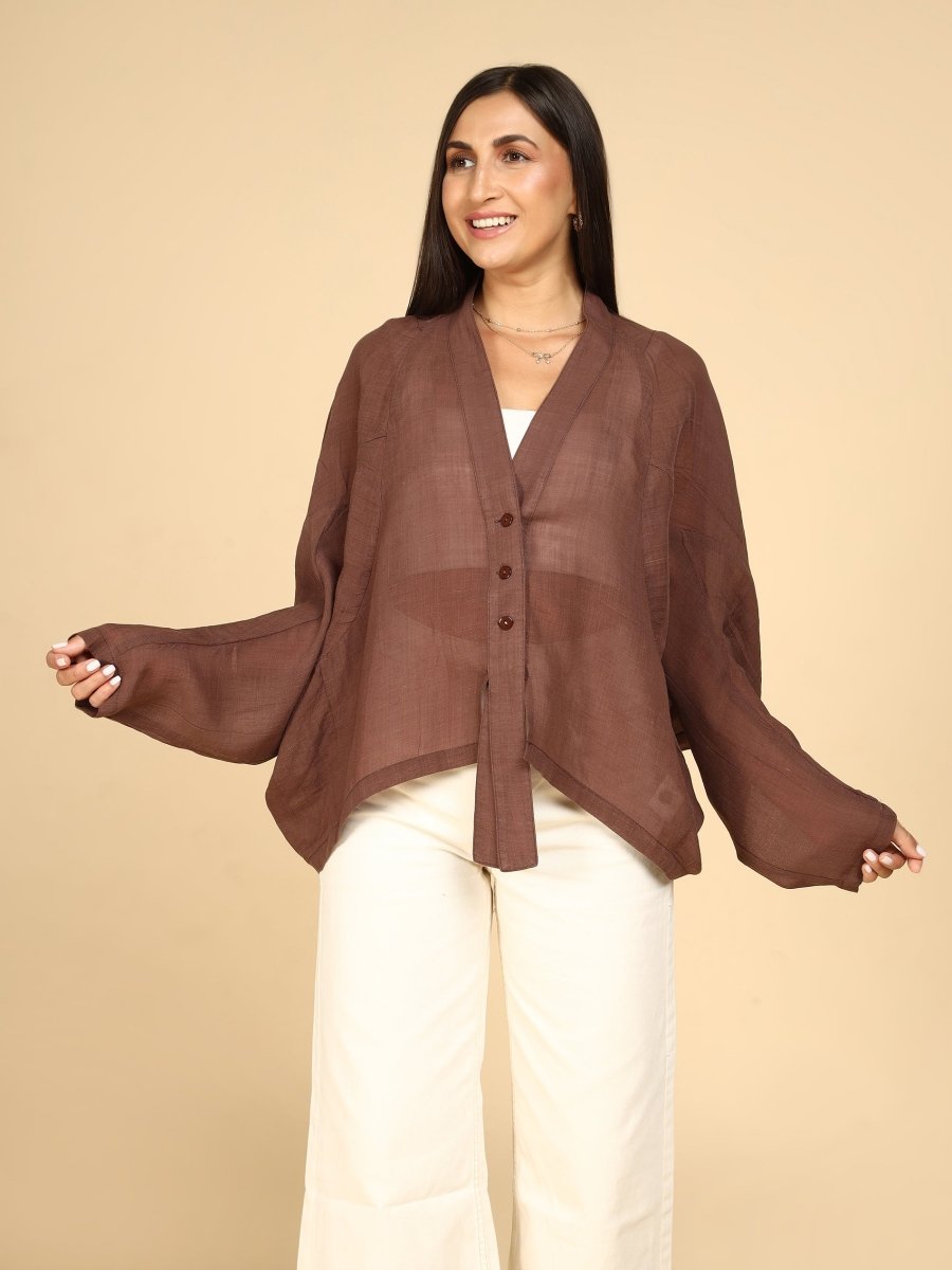 Breeze Flared Sleeve Shirt Shrug Cardigan - LEYR