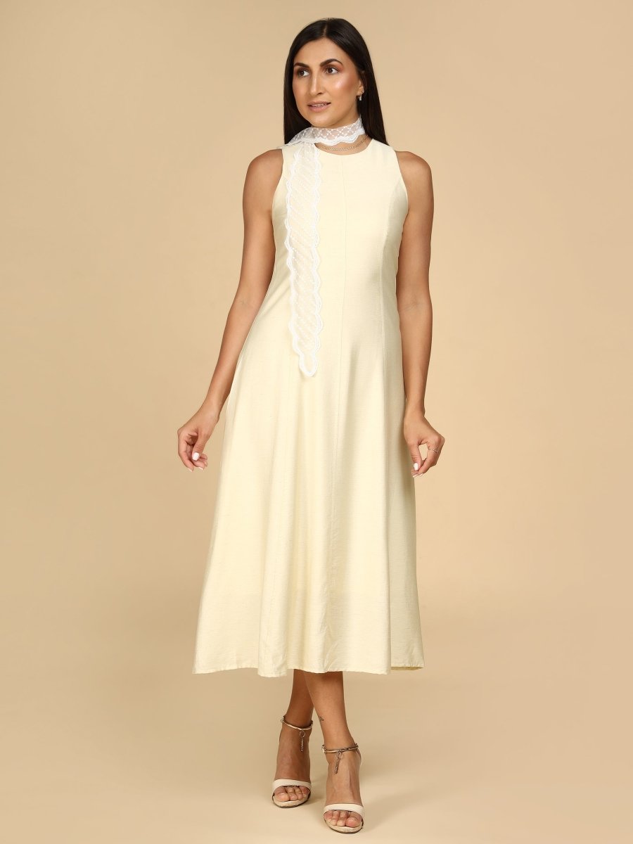 Vanilla Grace Sleeveless Midi Dress with Lace Scarf - LEYR