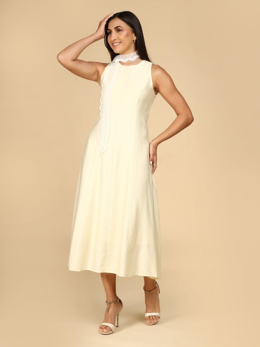 Vanilla Grace Sleeveless Midi Dress with Lace Scarf - LEYR