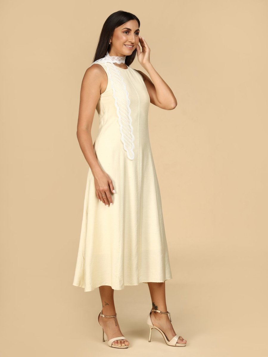 Vanilla Grace Sleeveless Midi Dress with Lace Scarf - LEYR