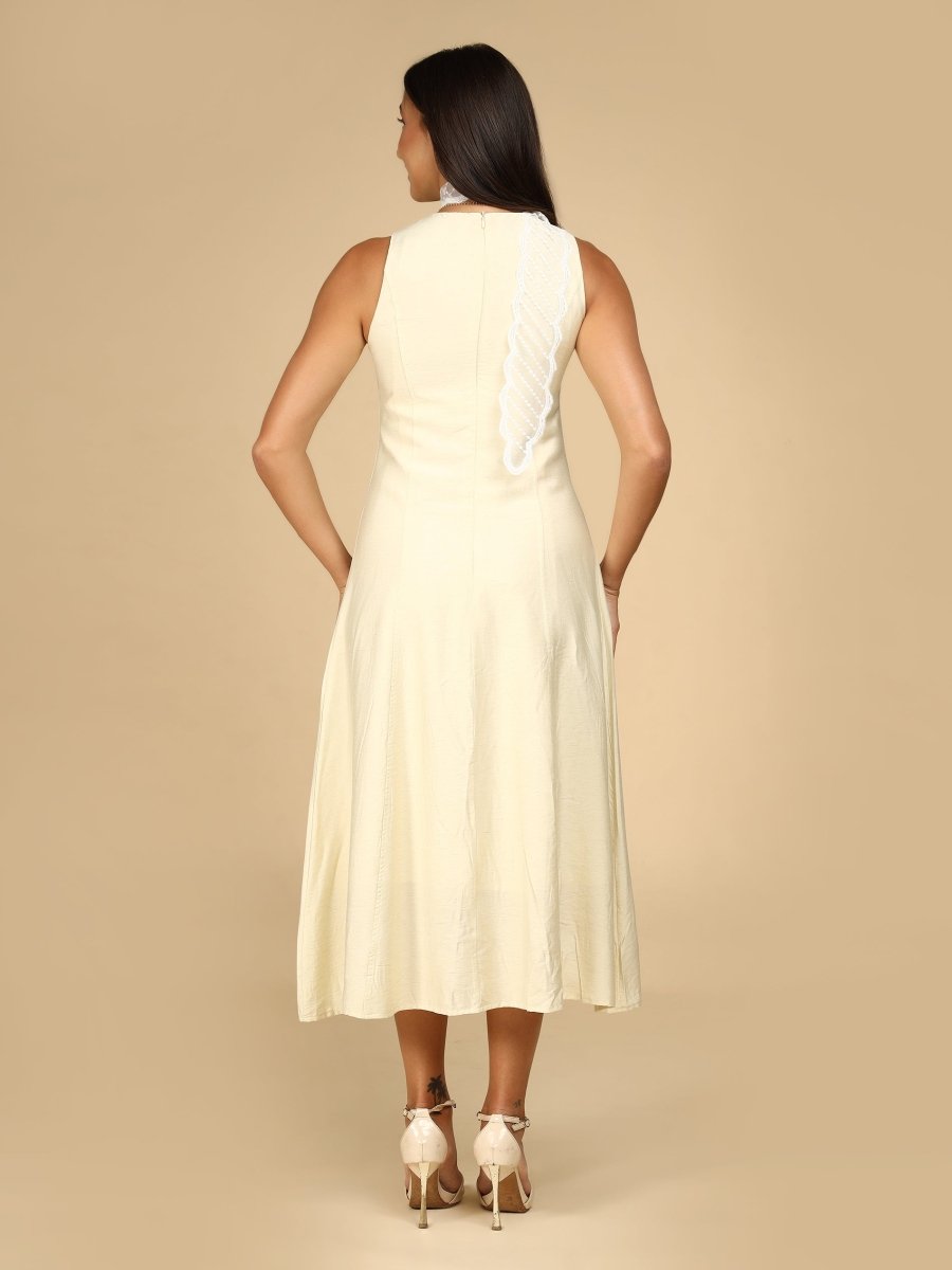 Vanilla Grace Sleeveless Midi Dress with Lace Scarf - LEYR