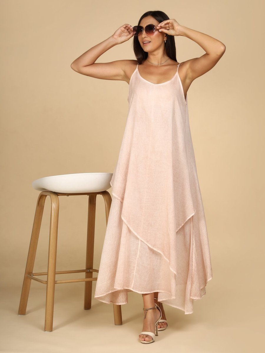 Layered Linen Asymmetry Dress - LEYR