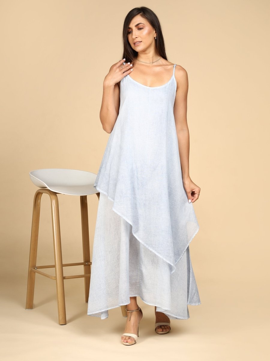 Layered Linen Asymmetry Dress - LEYR