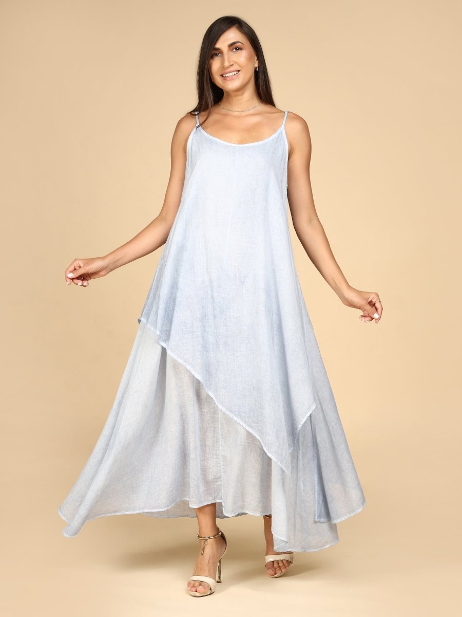 Layered Linen Asymmetry Dress - LEYR