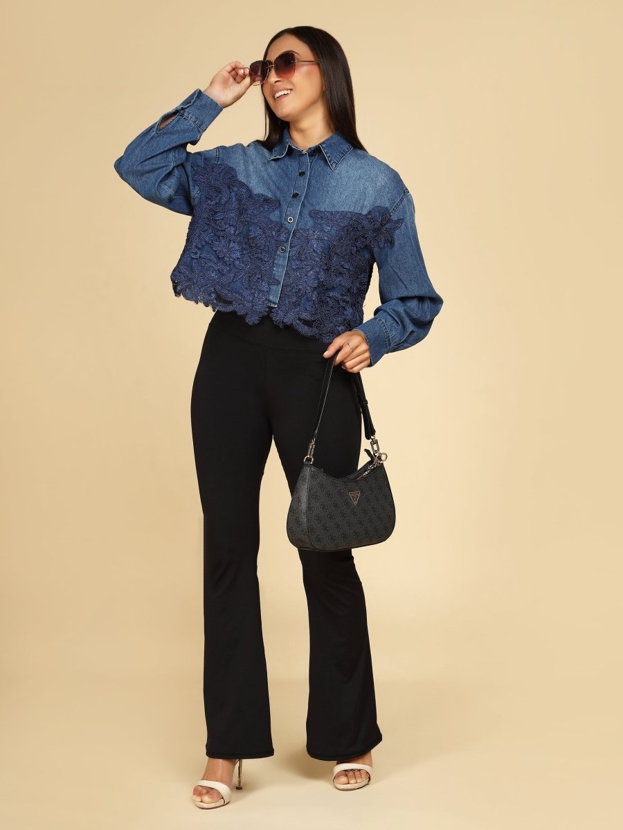 Indigo Lace Petal Crop Shirt - LEYR