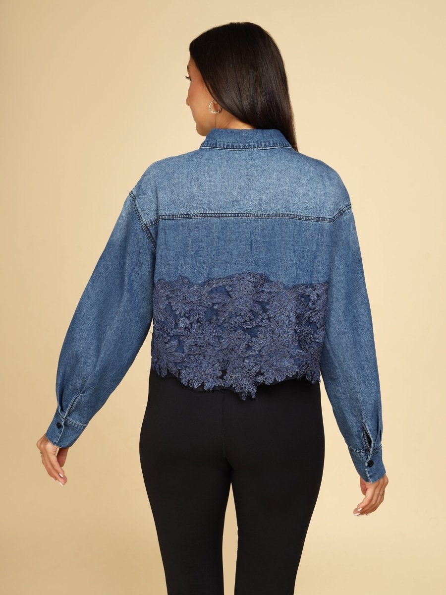 Indigo Lace Petal Crop Shirt - LEYR
