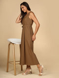 Earthtone Belted Midi Dress with Pockets - LEYR