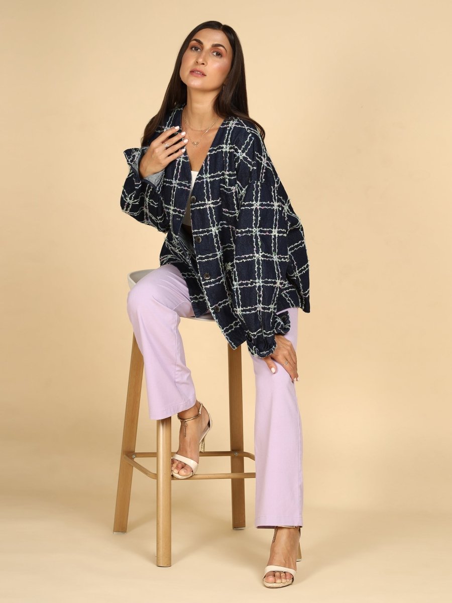 Midnight Grid Textured Jacket - LEYR