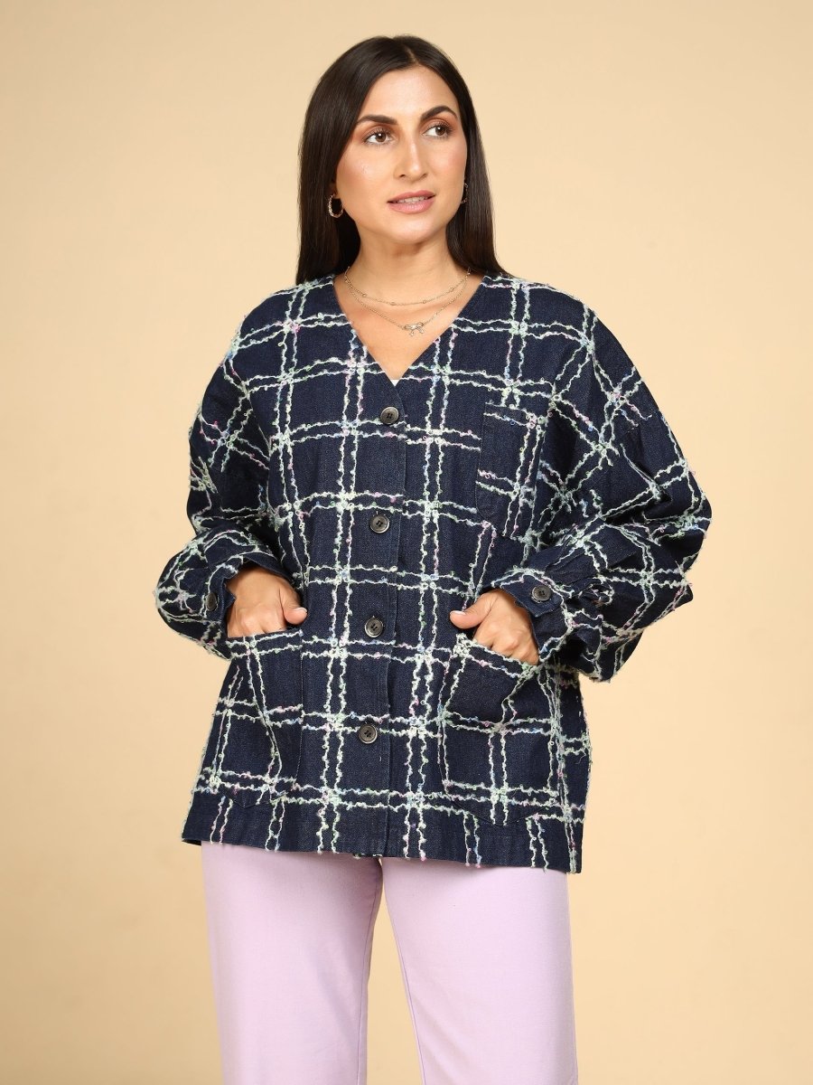 Midnight Grid Textured Jacket - LEYR