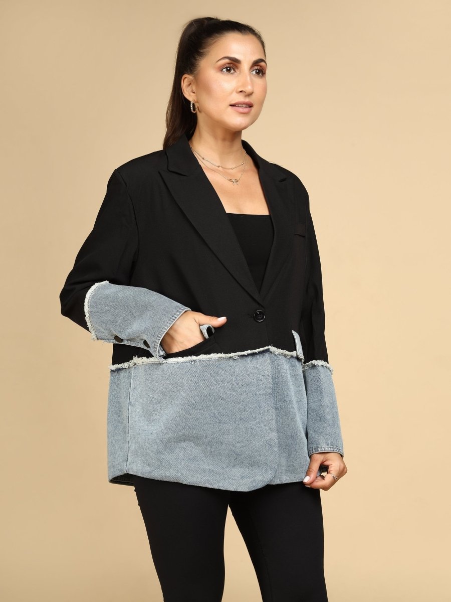 Denim Splice Panel Blazer - LEYR