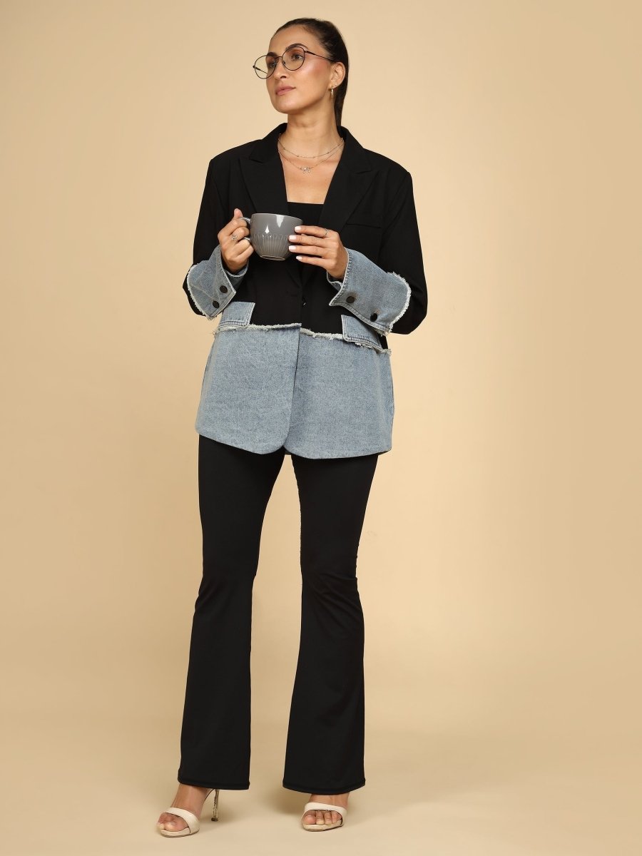 Denim Splice Panel Blazer - LEYR