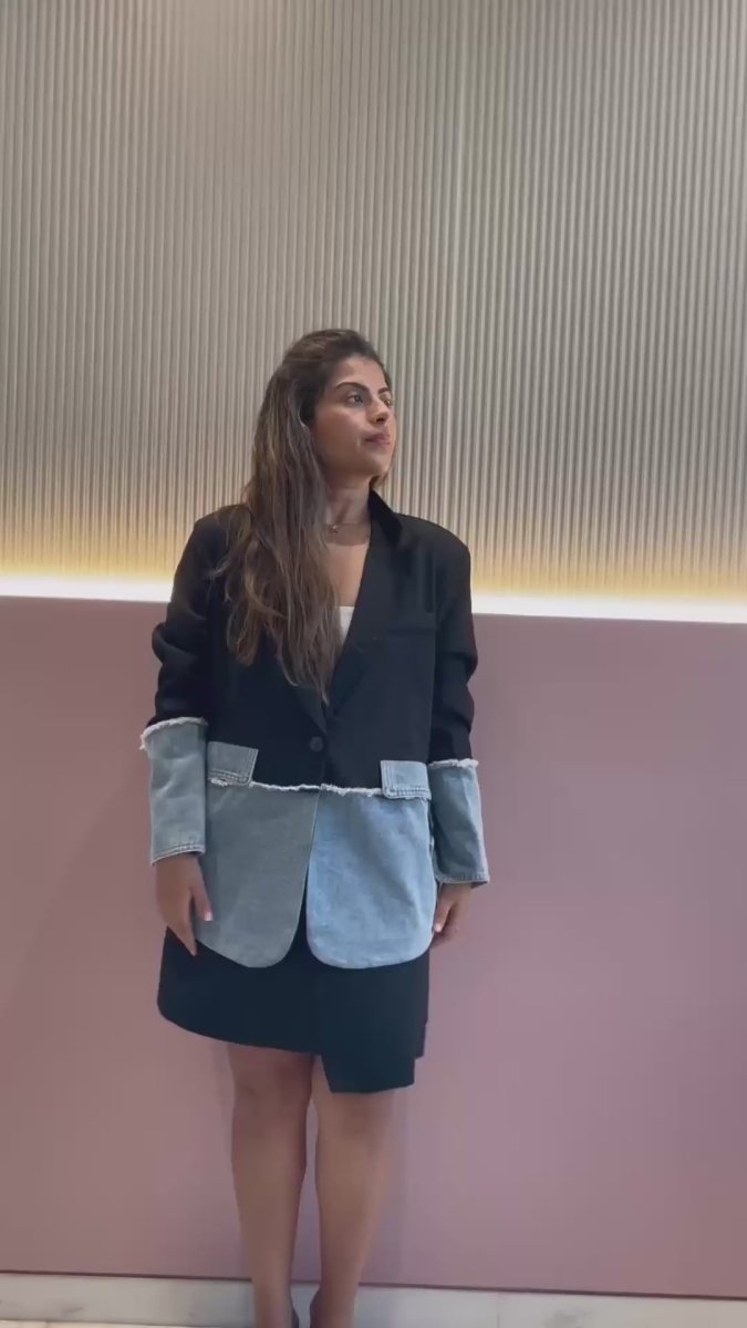 Denim Splice Panel Blazer - LEYR