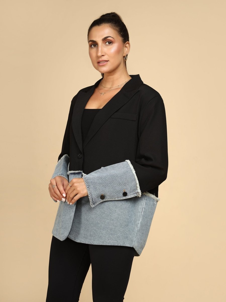 Denim Splice Panel Blazer - LEYR