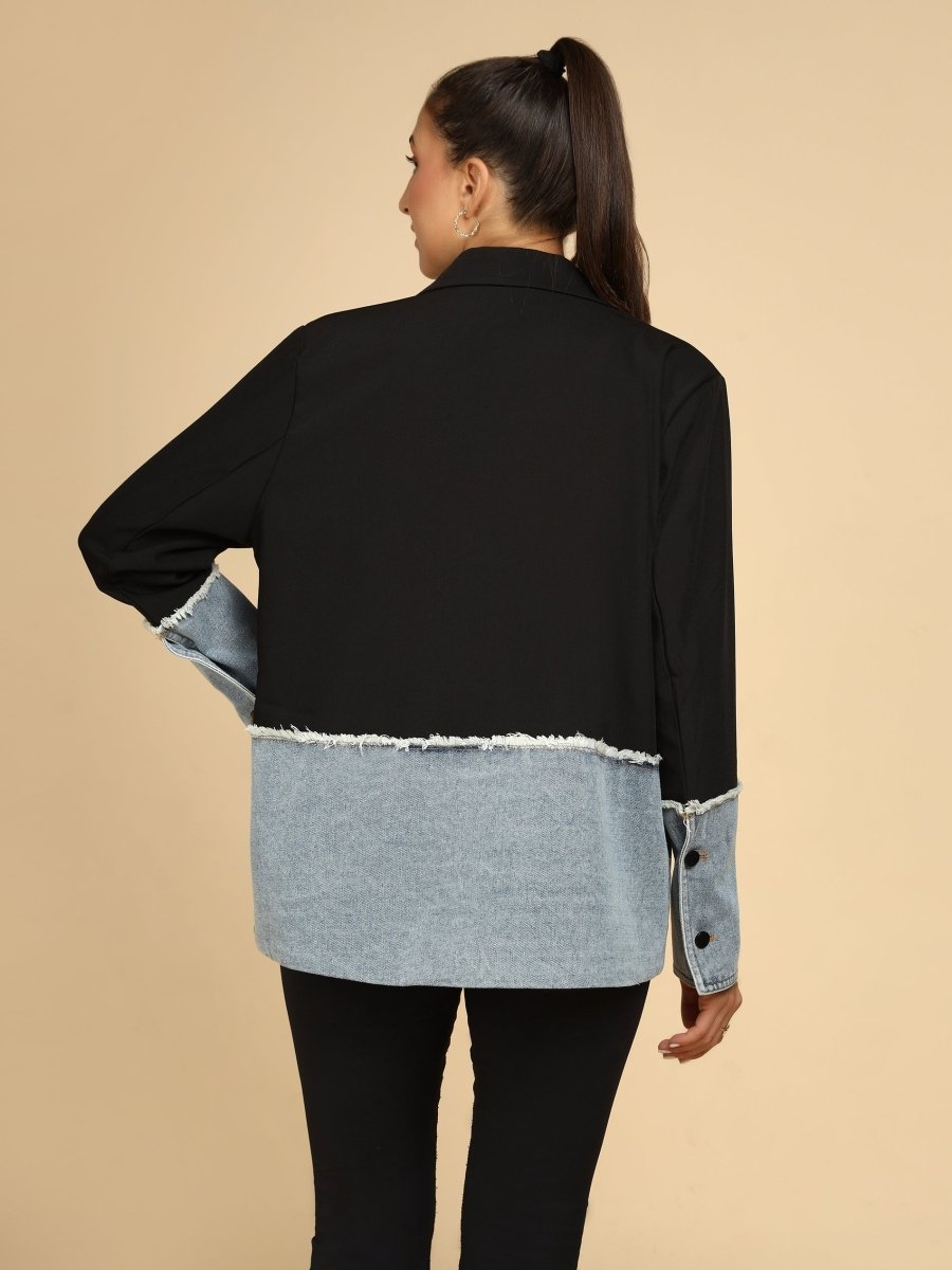 Denim Splice Panel Blazer - LEYR