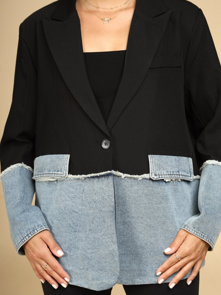 Denim Splice Panel Blazer - LEYR