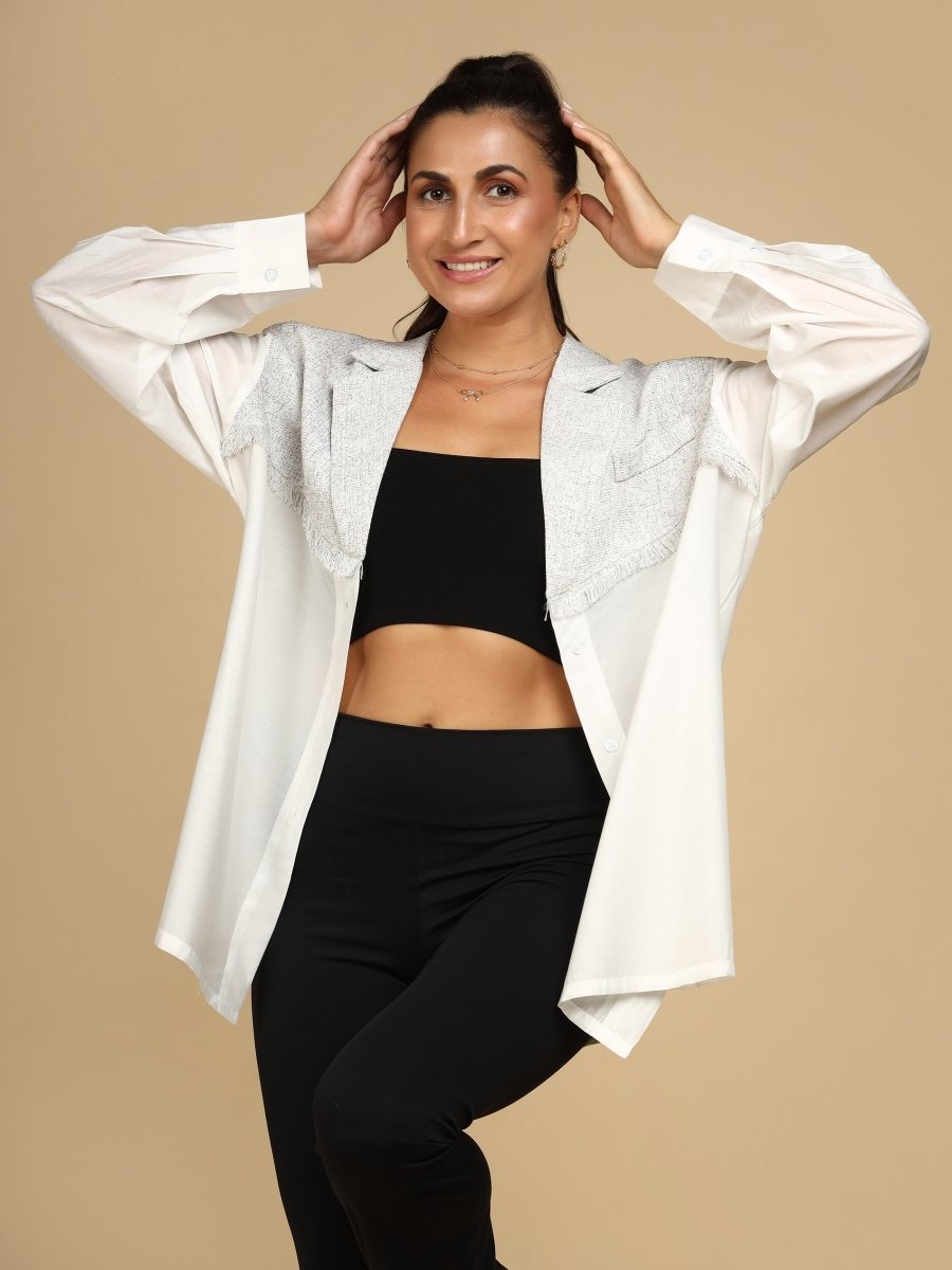 Overlay Textured Yoke Shacket - LEYR