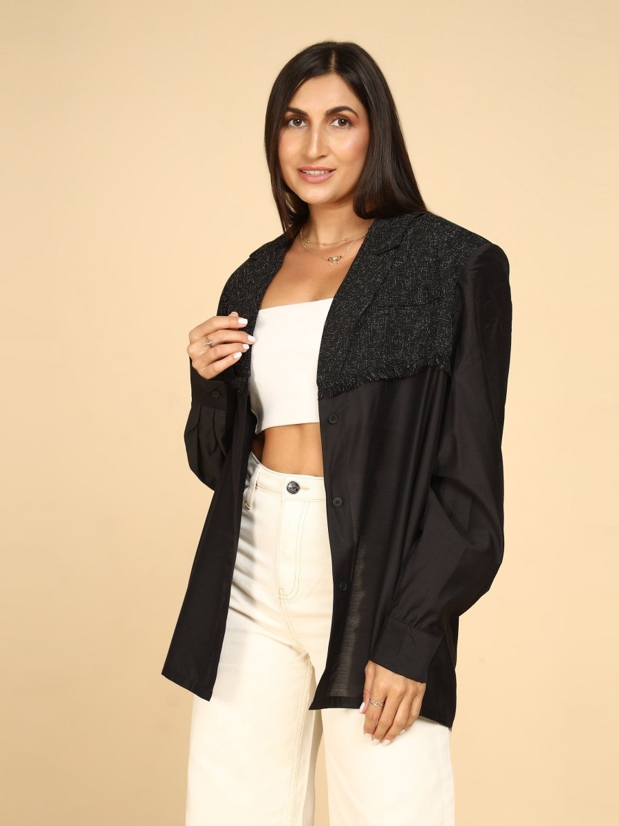 Overlay Textured Yoke Shacket - LEYR