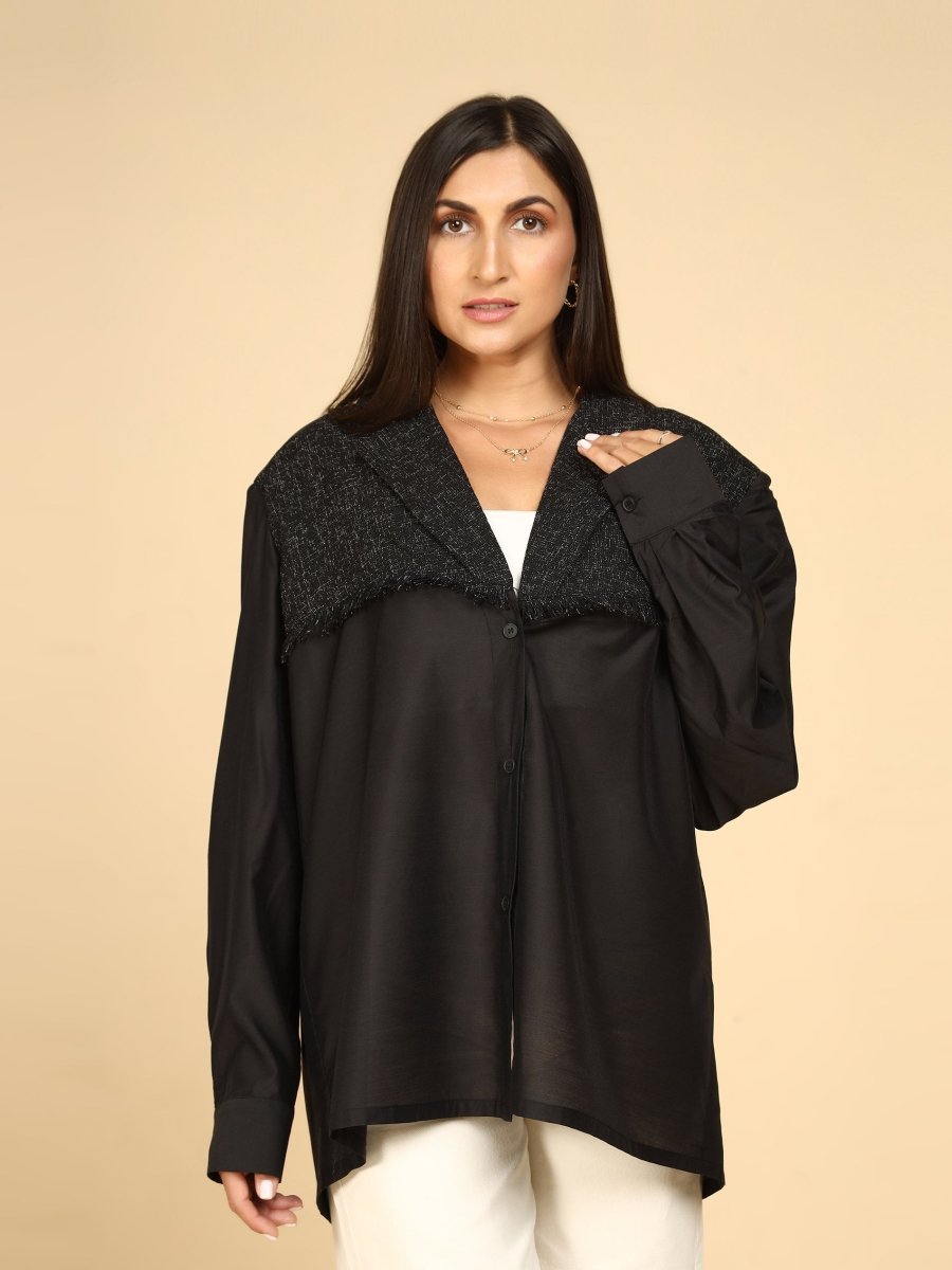 Overlay Textured Yoke Shacket - LEYR