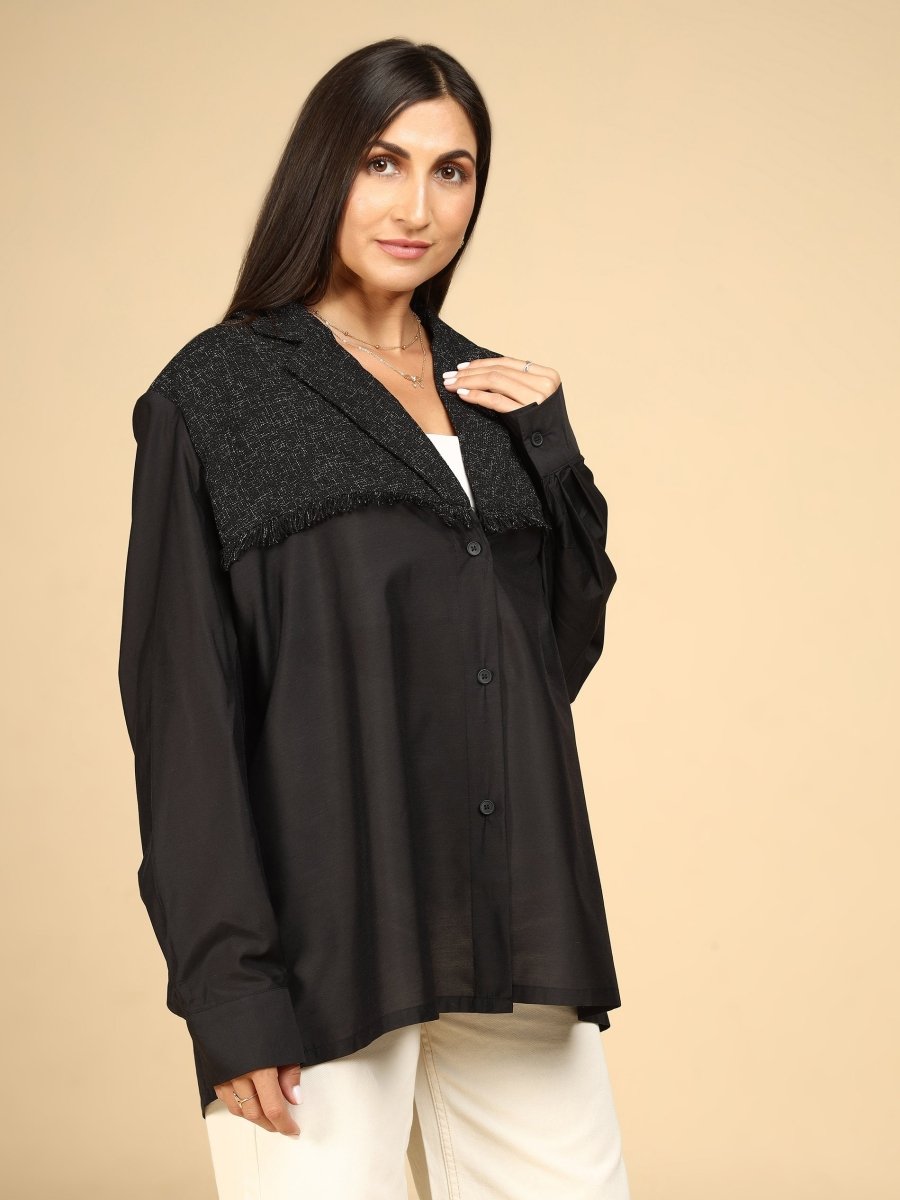 Overlay Textured Yoke Shacket - LEYR