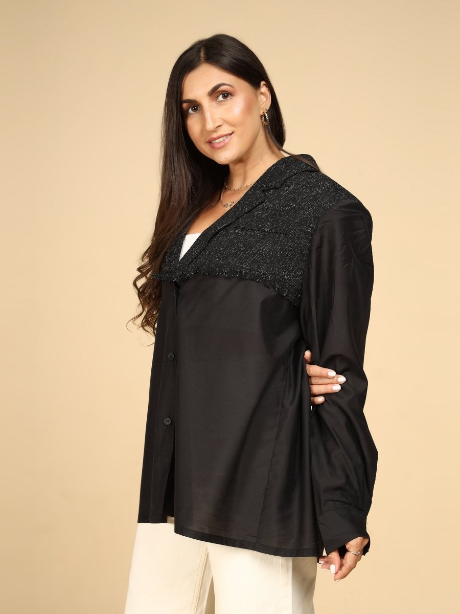 Overlay Textured Yoke Shacket - LEYR
