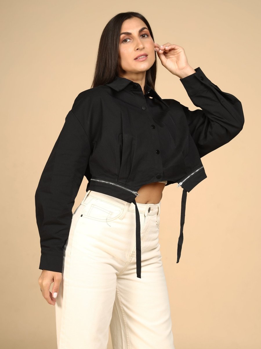 Cinch & Contrast Cropped Jacket - LEYR