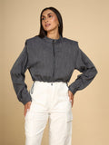 Steel Herringbone Cropped Jacket - LEYR