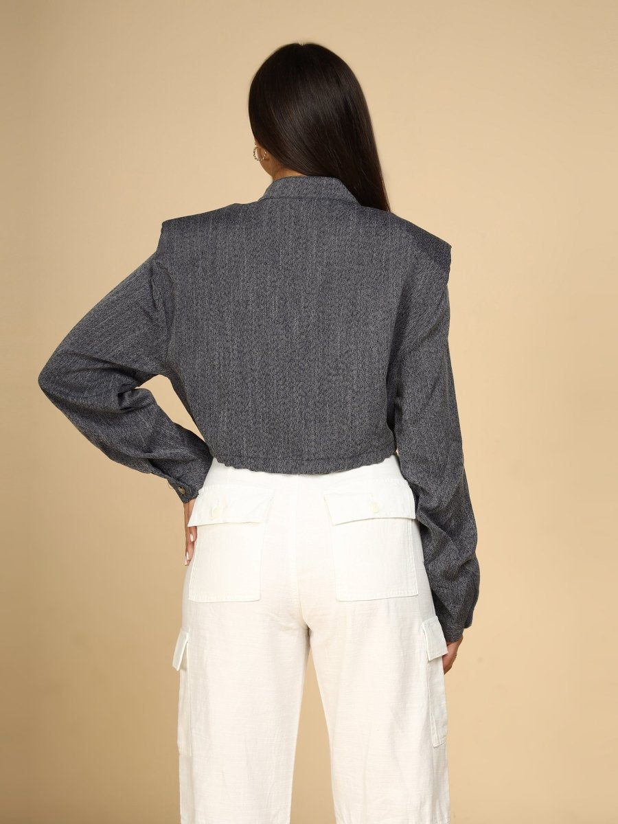 Steel Herringbone Cropped Jacket - LEYR