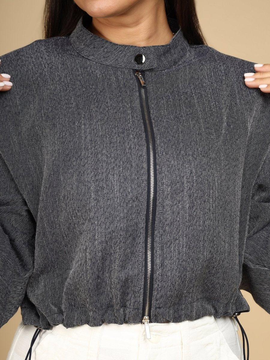 Steel Herringbone Cropped Jacket - LEYR