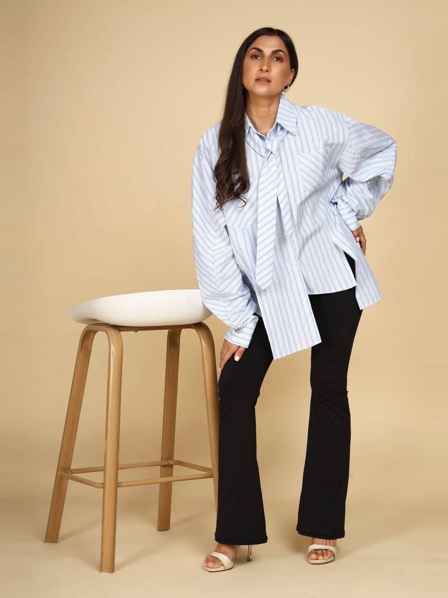Power Stripe Shirt with Detachable Tie - LEYR