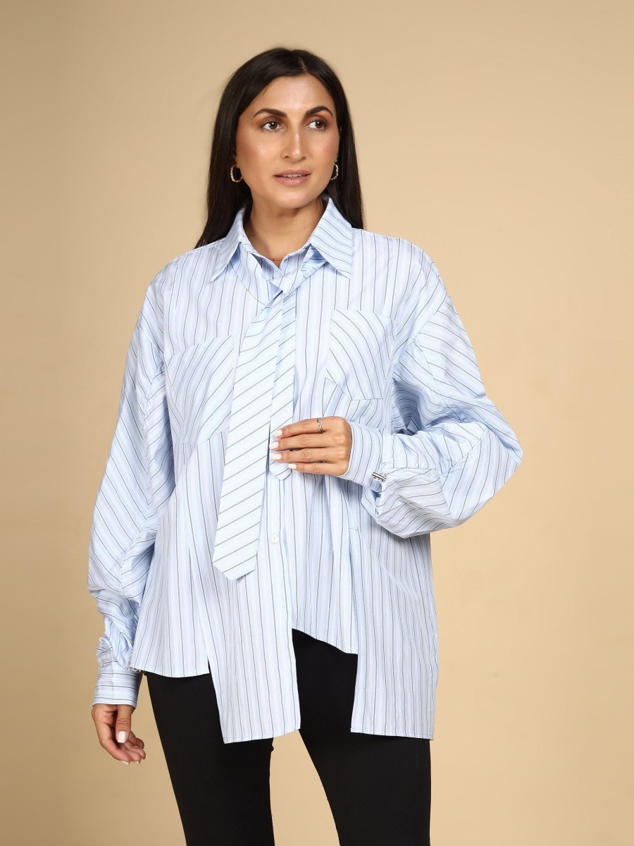 Power Stripe Shirt with Detachable Tie - LEYR