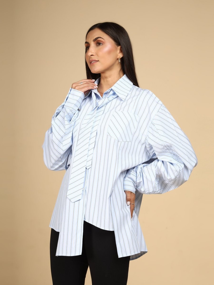 Power Stripe Shirt with Detachable Tie - LEYR