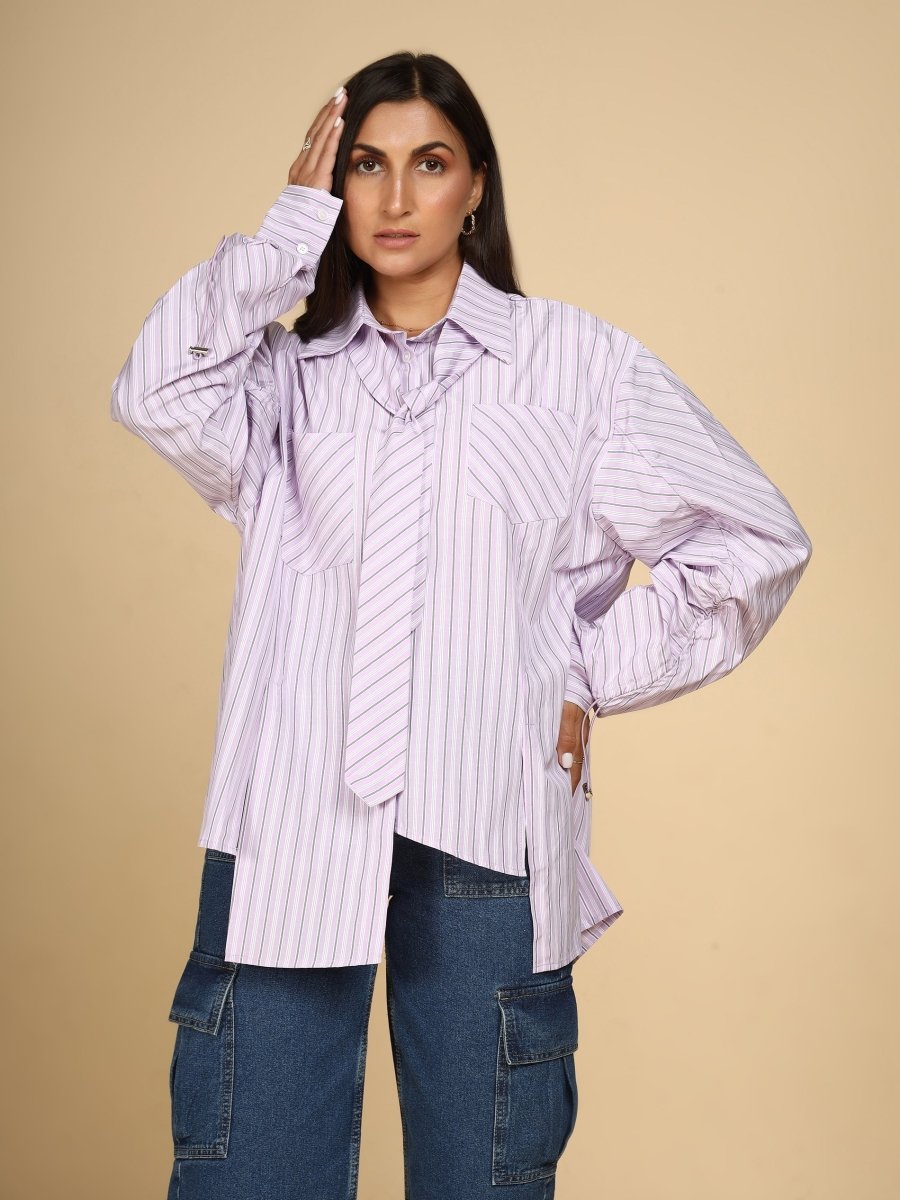 Power Stripe Shirt with Detachable Tie - LEYR