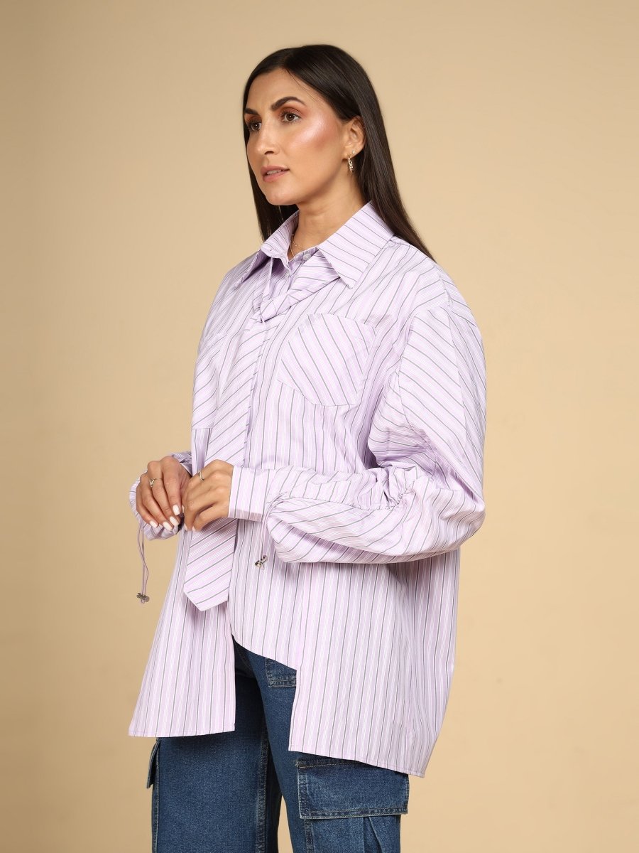 Power Stripe Shirt with Detachable Tie - LEYR