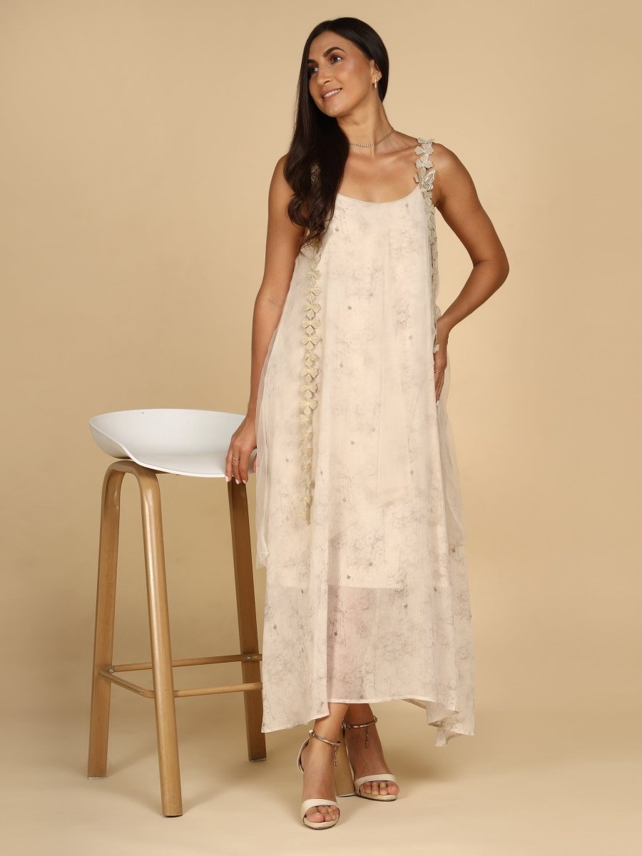 Marbled Strap Ivory Flared Maxi Dress - LEYR