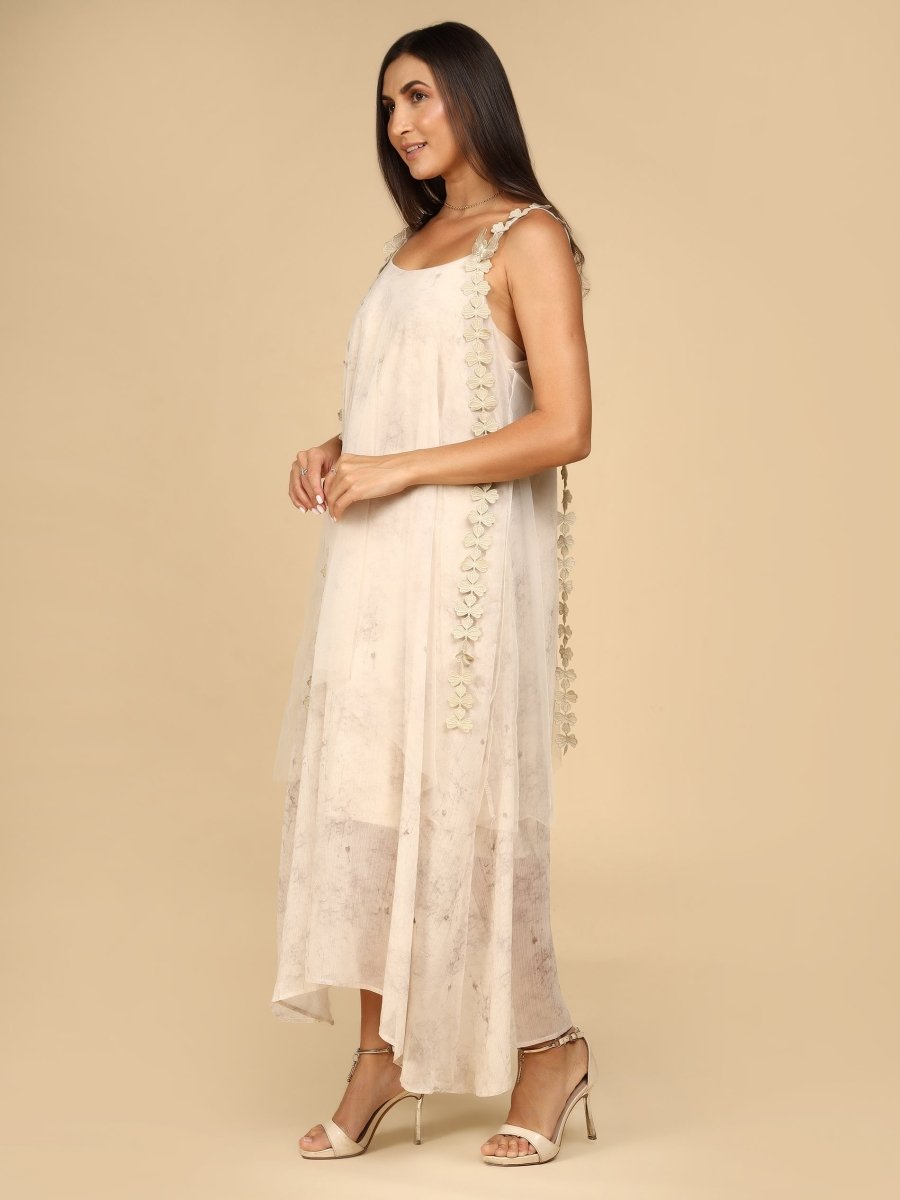 Marbled Strap Ivory Flared Maxi Dress - LEYR