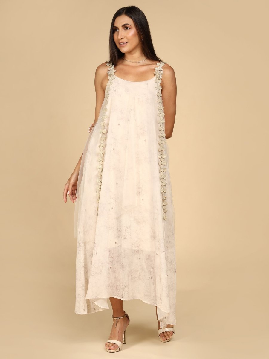 Marbled Strap Ivory Flared Maxi Dress - LEYR