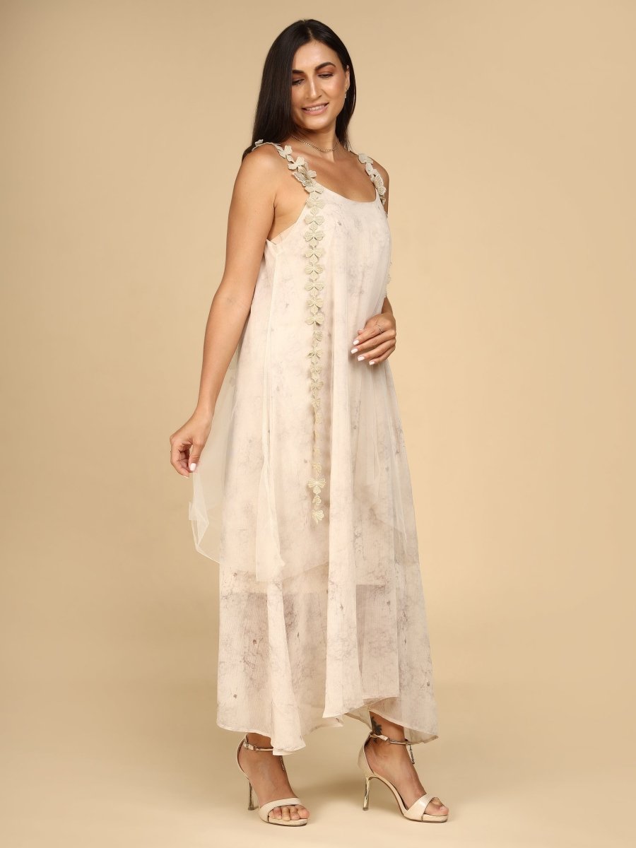 Marbled Strap Ivory Flared Maxi Dress - LEYR