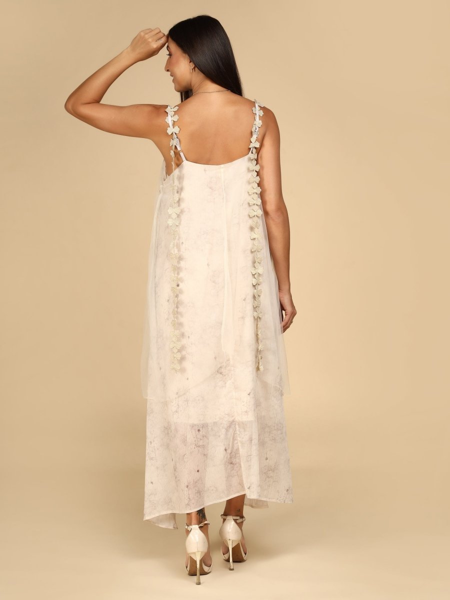 Marbled Strap Ivory Flared Maxi Dress - LEYR