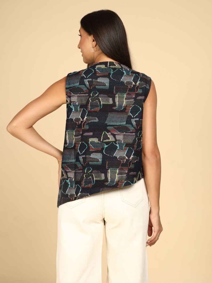 Abstract Jacquard Longline Sleeveless Vest - LEYR
